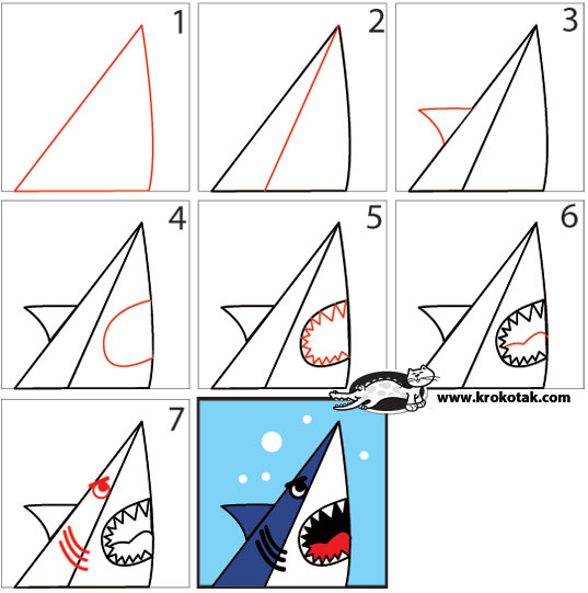 как научить ребенка рисовать акулу